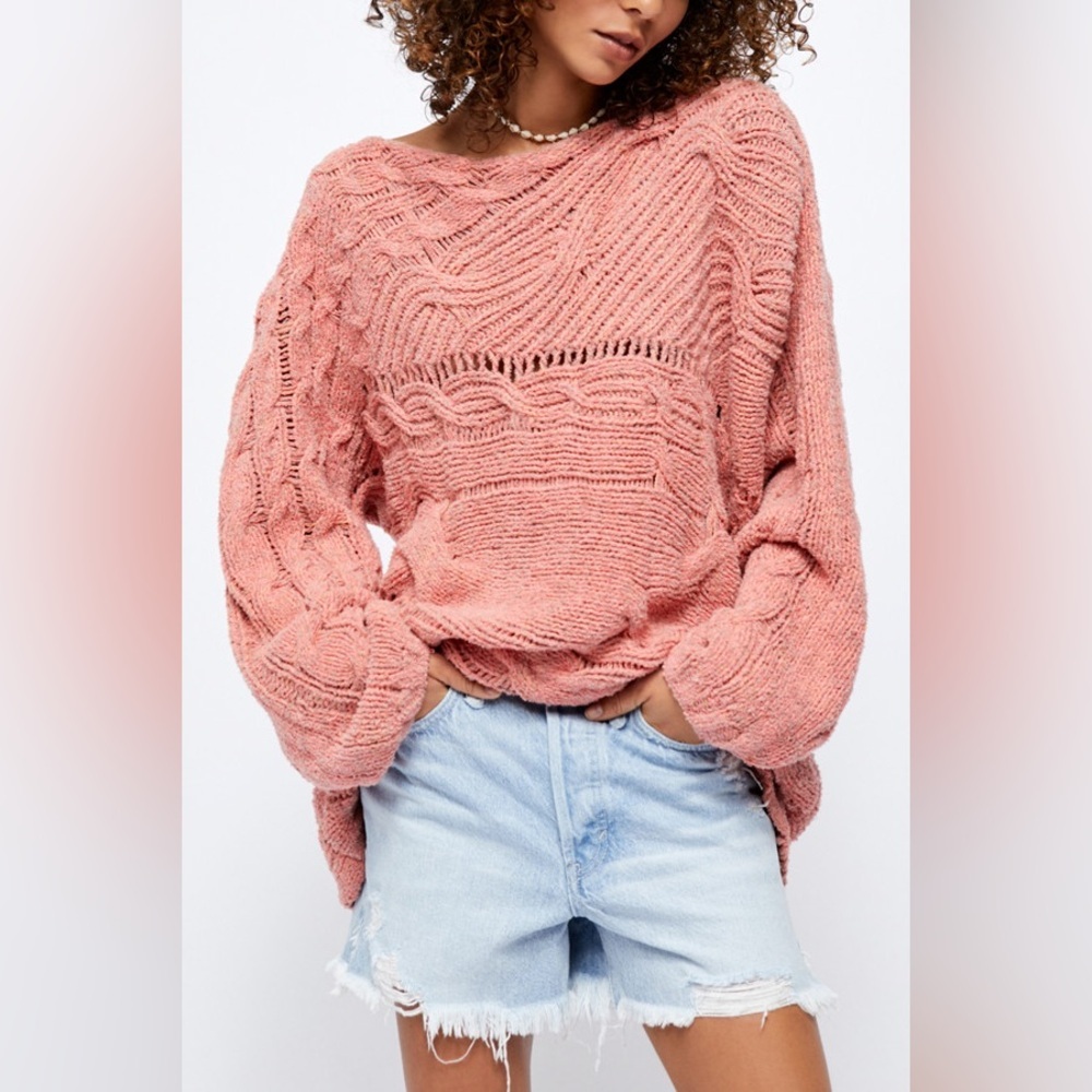 Free People Against The Tide Chunky Sweater Pink